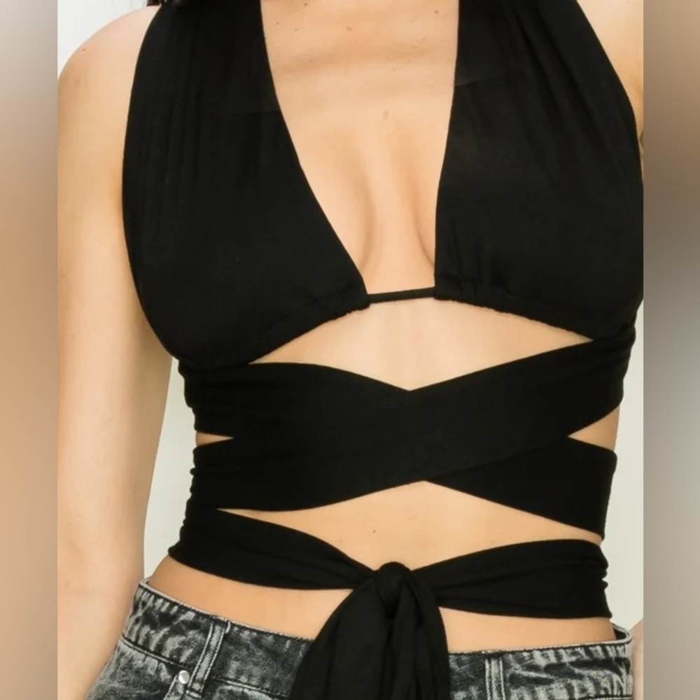 Chic Black Wrap Crop Top